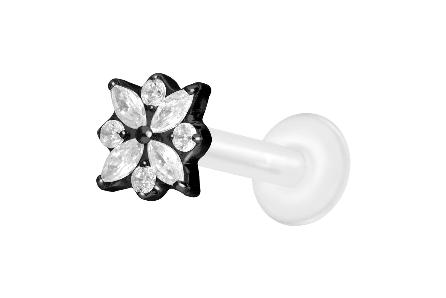 PTFE Labret Piercing mit Innengewinde + Titan-Aufsatz KRISTALLBLUME